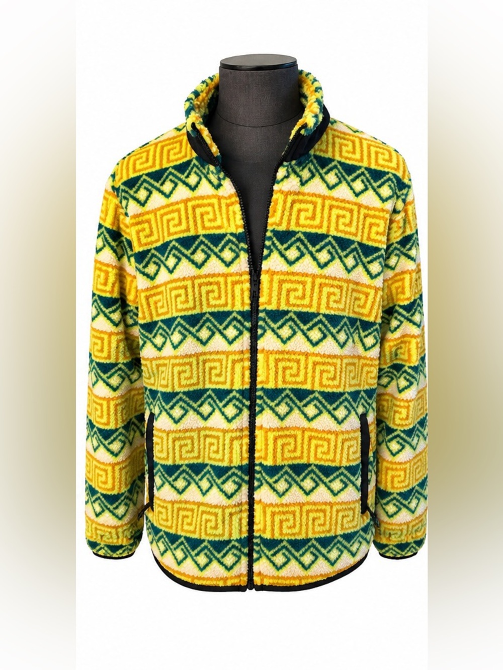 American Eagle Outfitters Yellow & Green Patterned Fleece Zip Jacket